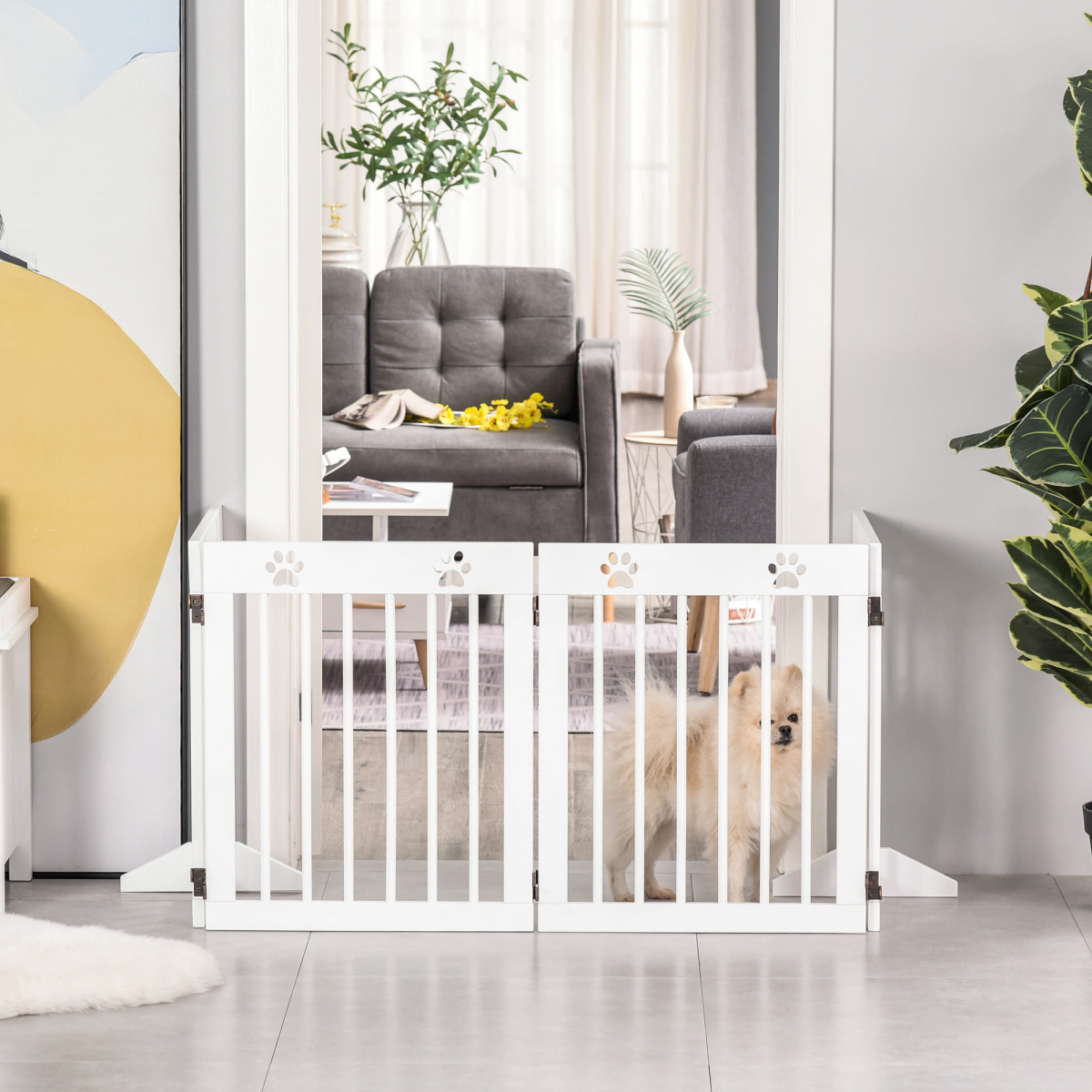 Foldable Wooden Pet Gate, 4-Panel - Wide
