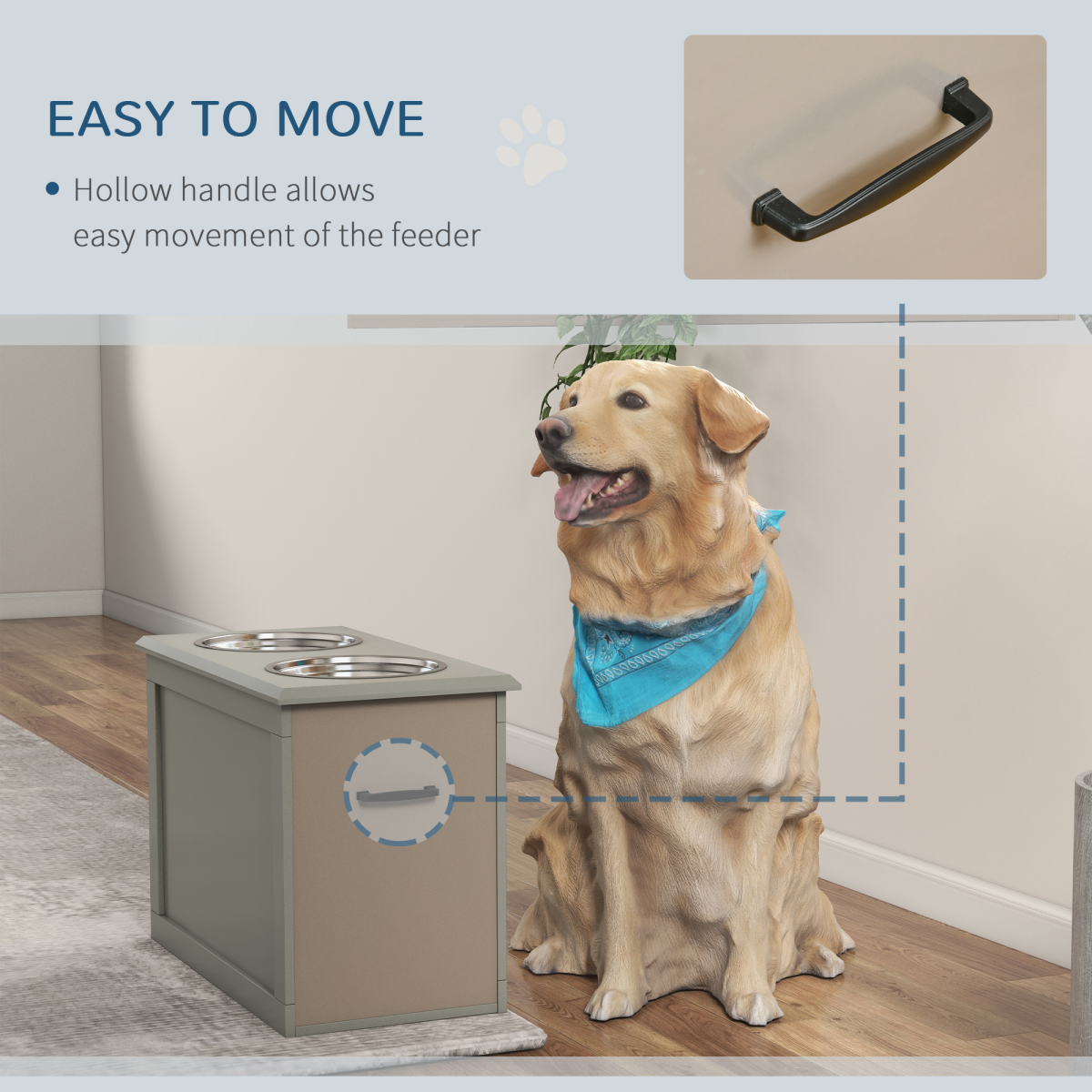 Elevated Dog Bowls with Storage - Grey