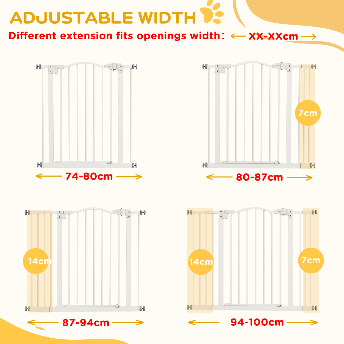 Adjustable Metal Pet Gate, 74-100cm - White