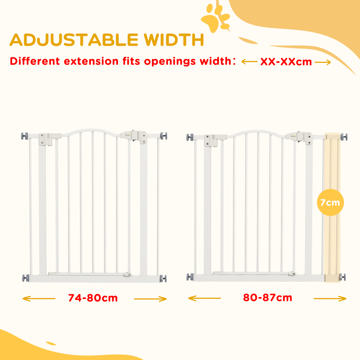 Adjustable Metal Pet Gate, 74-87cm - White