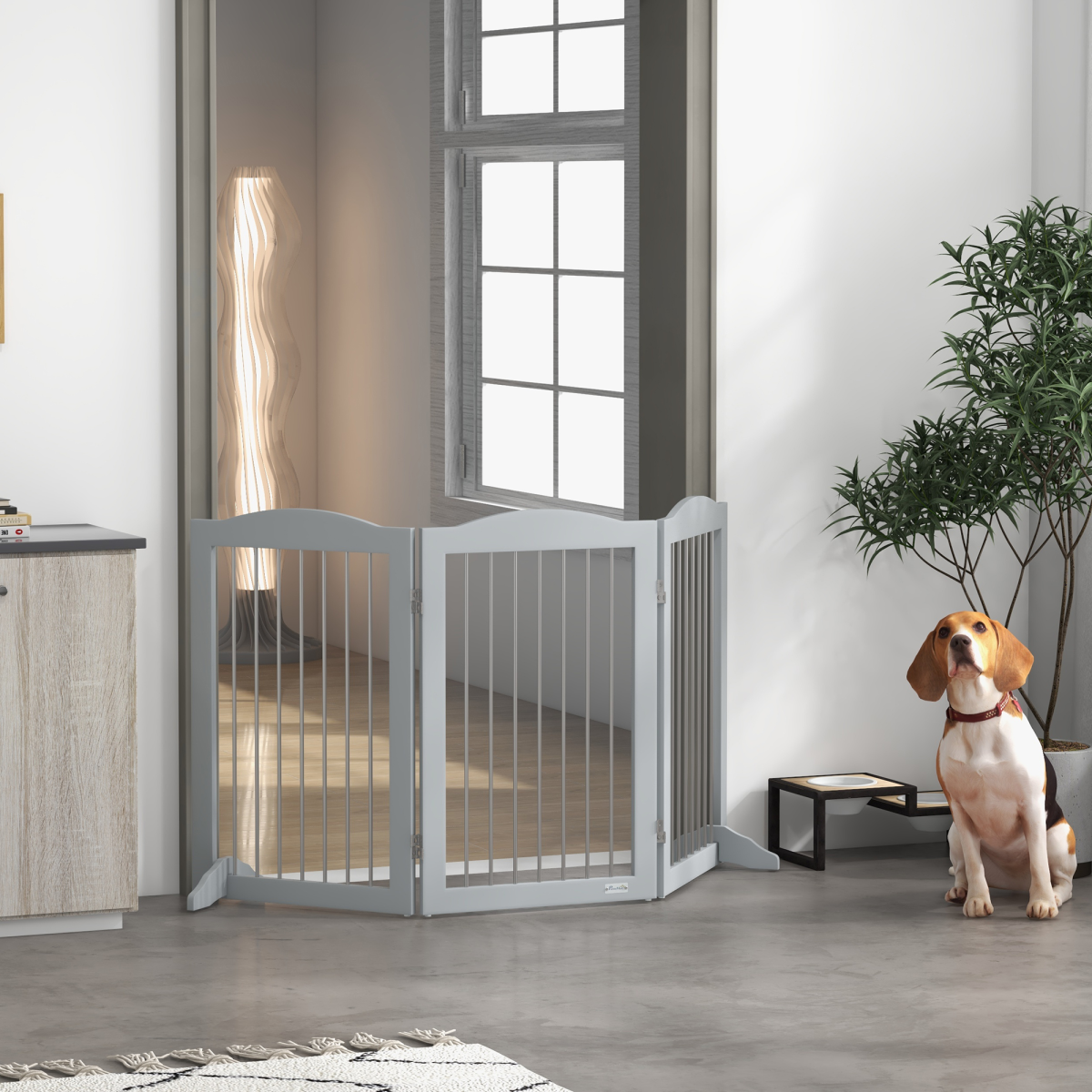 Foldable Freestanding Pet Gate - Grey