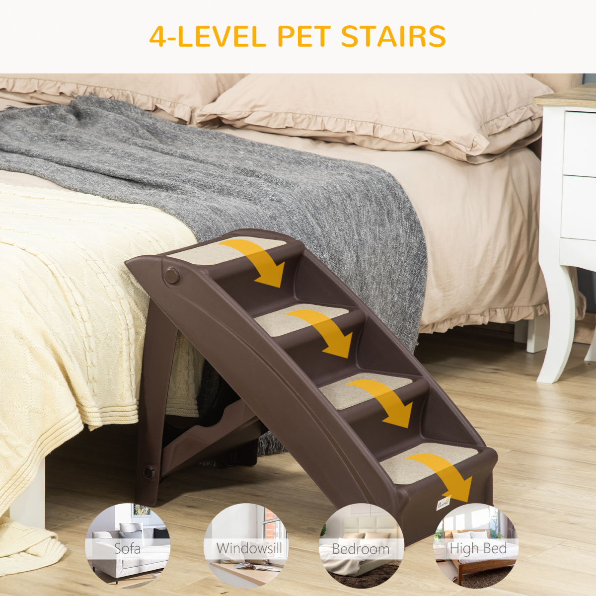 Non-Slip Pet Stairs - Brown