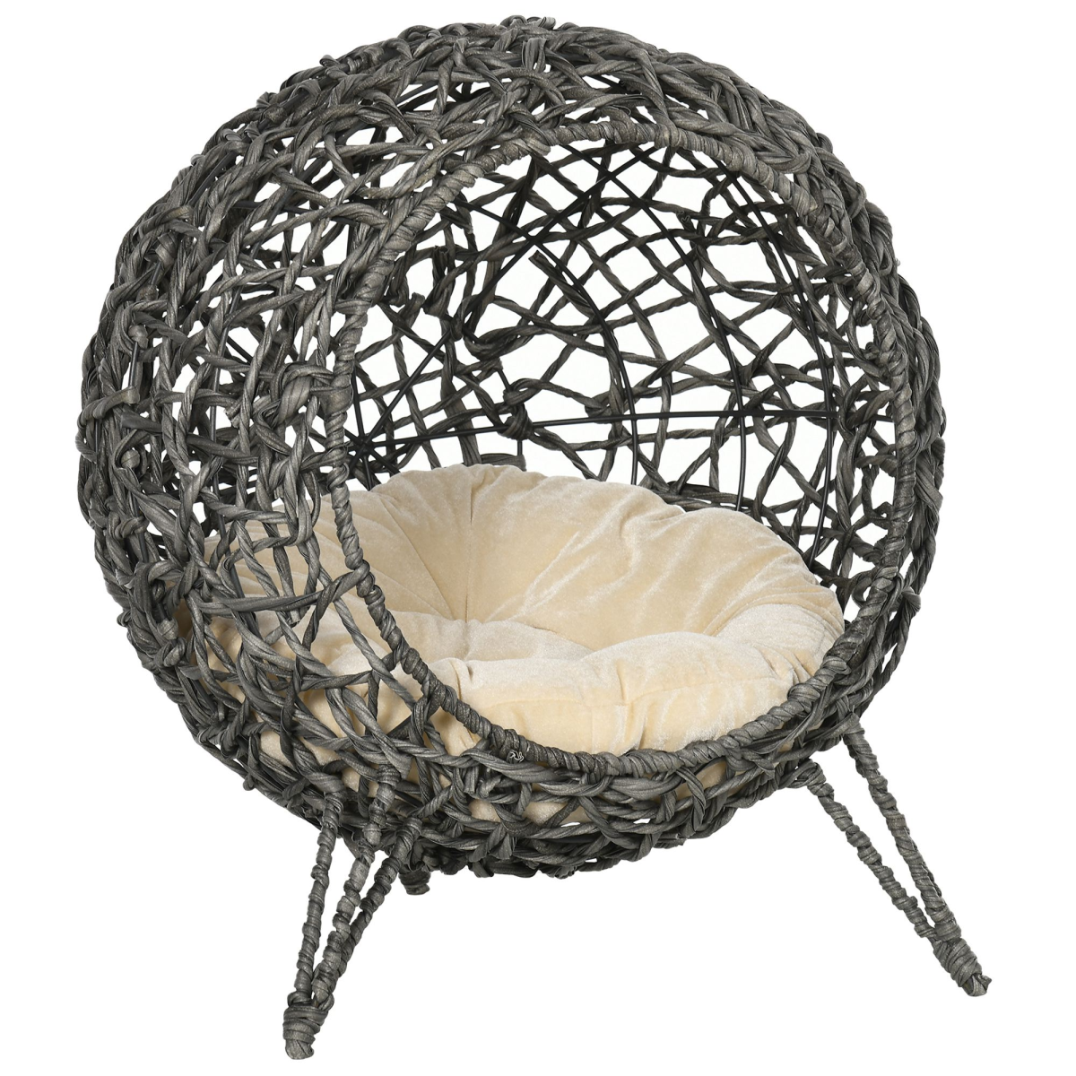 Rattan Elevated Cat House - Grey