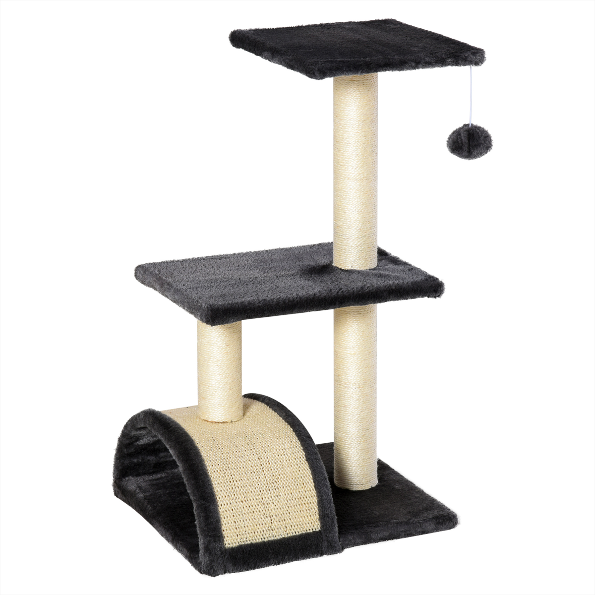 Three-Tier Cat Tree with Arc Scratching Pad - Grey