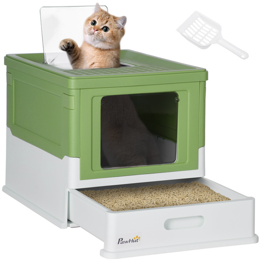 Hooded Cat Litter Box - Light Green