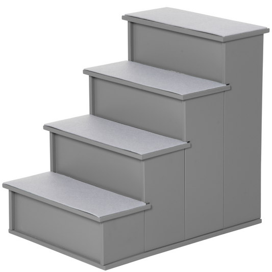 4-Step Wooden Pet Stairs - Grey