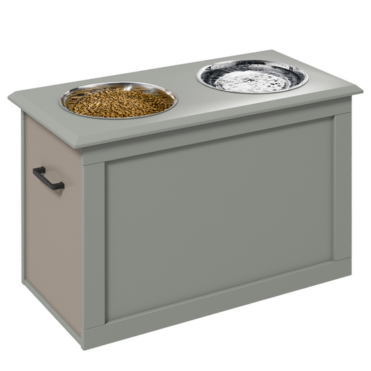 Elevated Dog Bowls with Storage - Grey